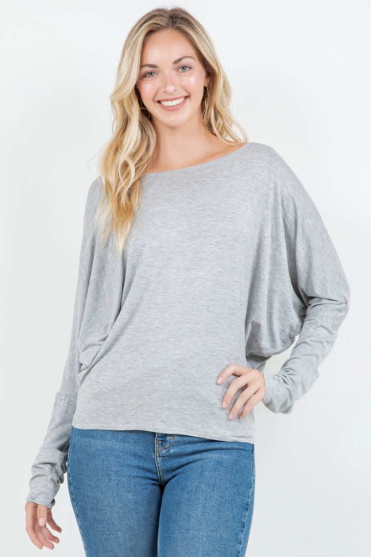 •TARA• long sleeve boatneck dolman top (USA)