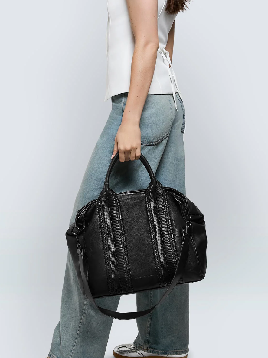 •ALL FOR LOVE• black woven leather shoulder/tote bag