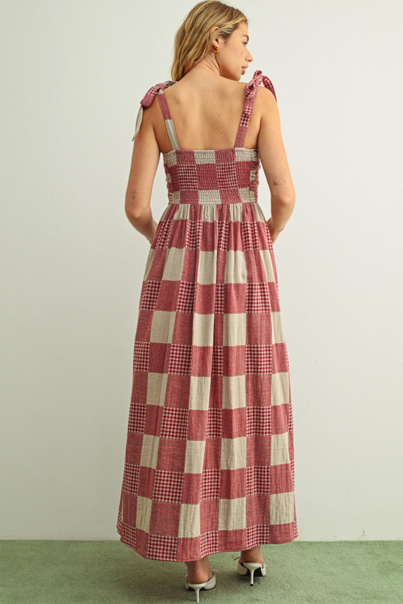 •DOROTHY - CRIMSON• gingham patchwork maxi dress