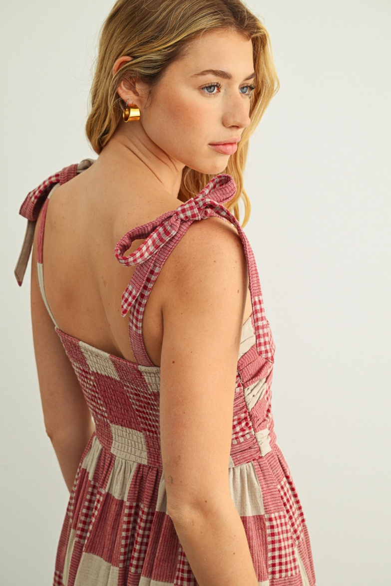 •DOROTHY - CRIMSON• gingham patchwork maxi dress