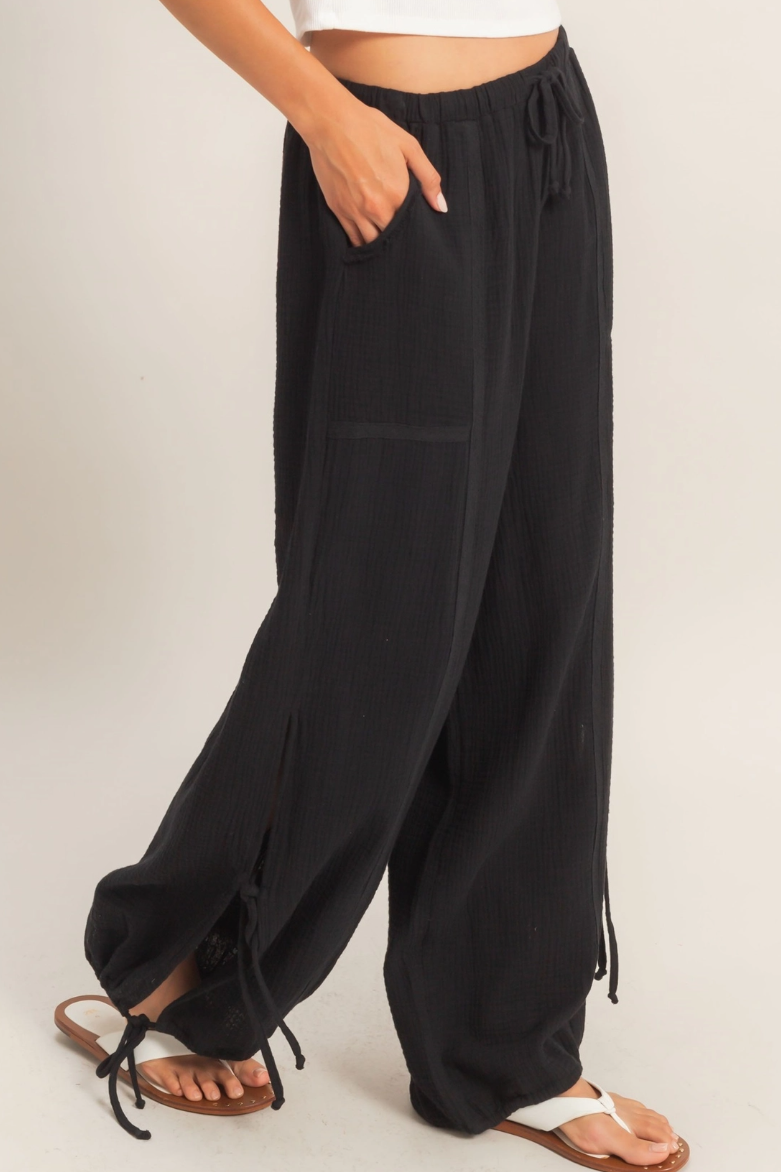 •JOAQUIN• crinkle woven side tie pants