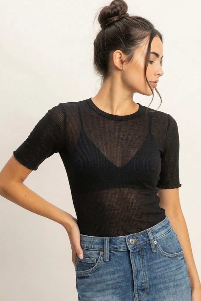 •MADDY• sheer ribbed top
