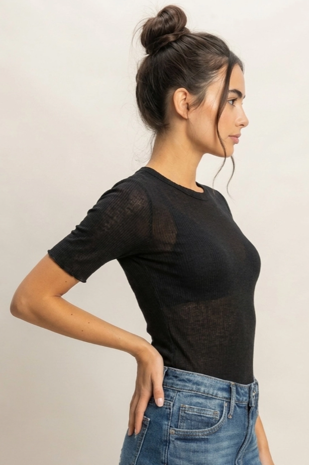 •MADDY• sheer ribbed top
