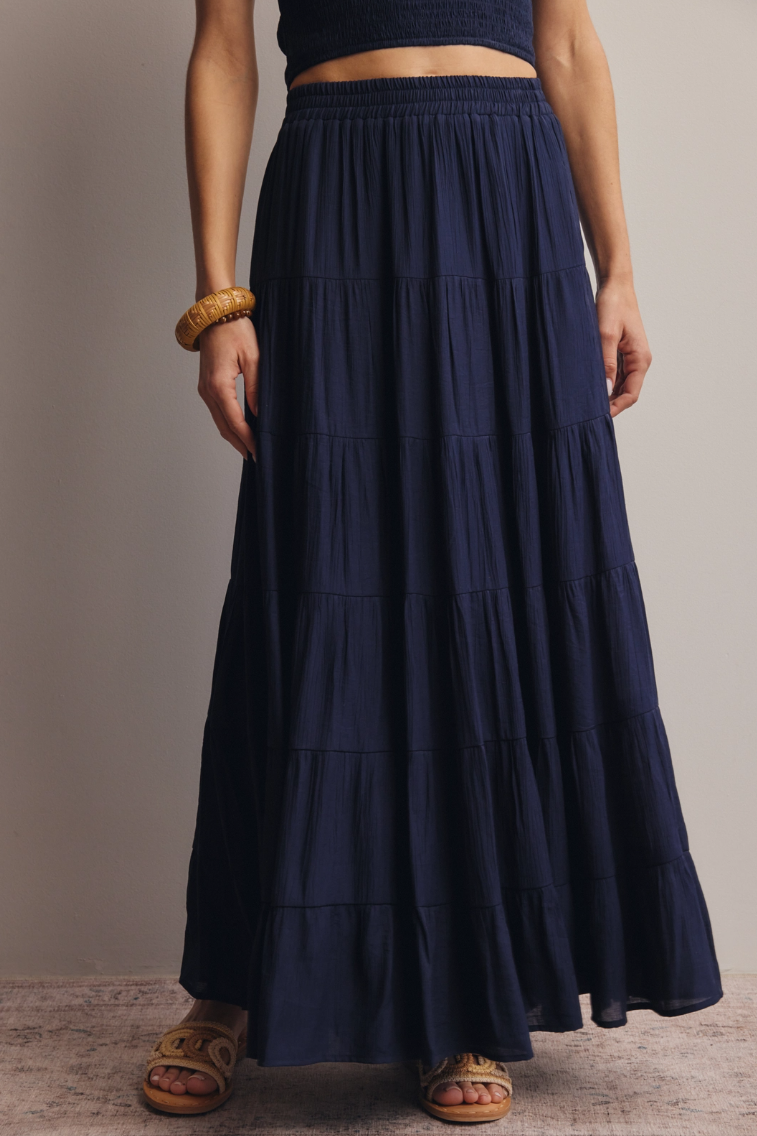 •MAEVE• tencel blend tiered maxi skirt