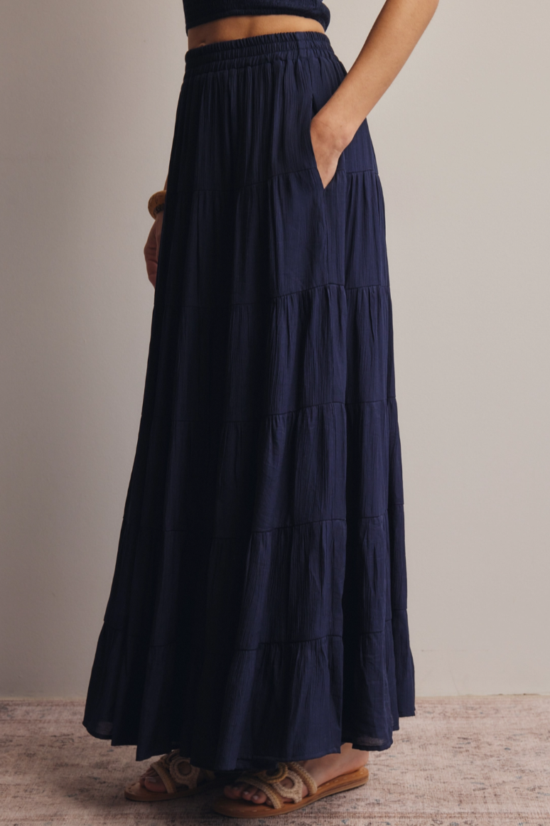 •MAEVE• tencel blend tiered maxi skirt