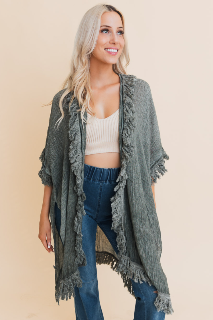 •SAGE• ruffle fringe cardi