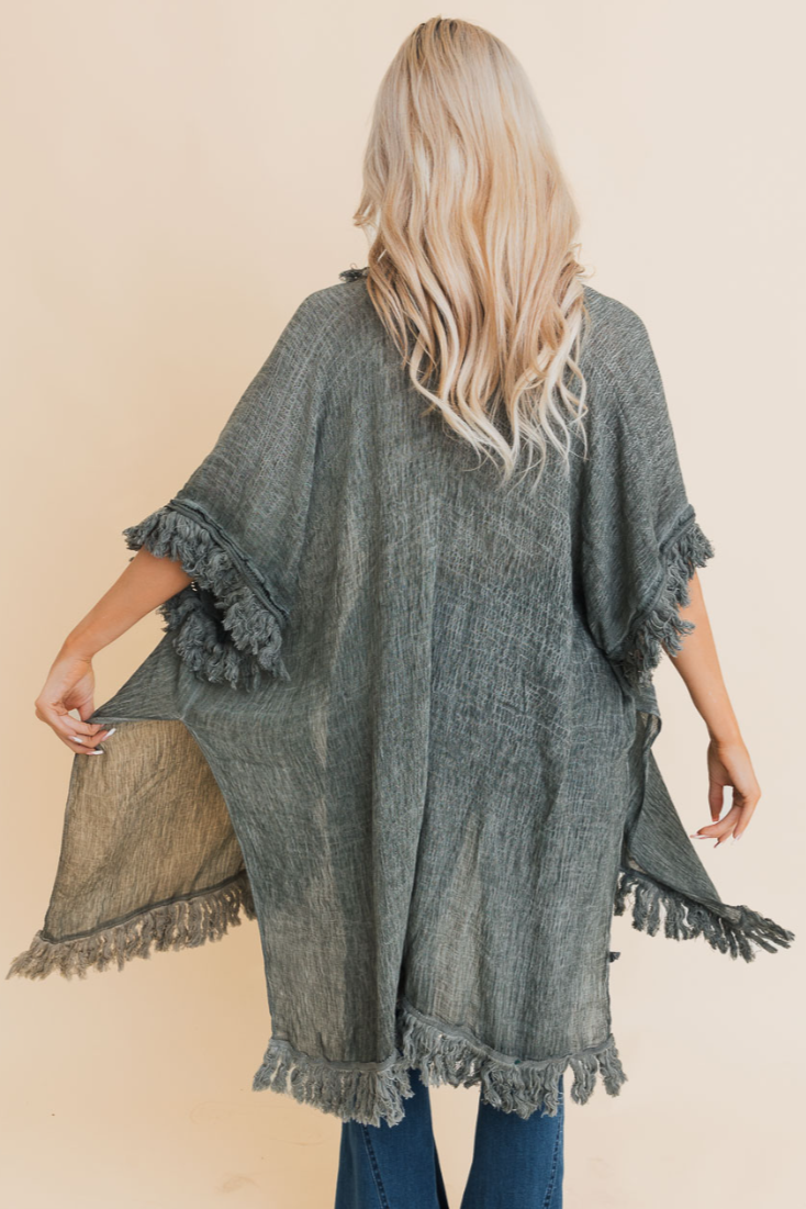 •SAGE• ruffle fringe cardi