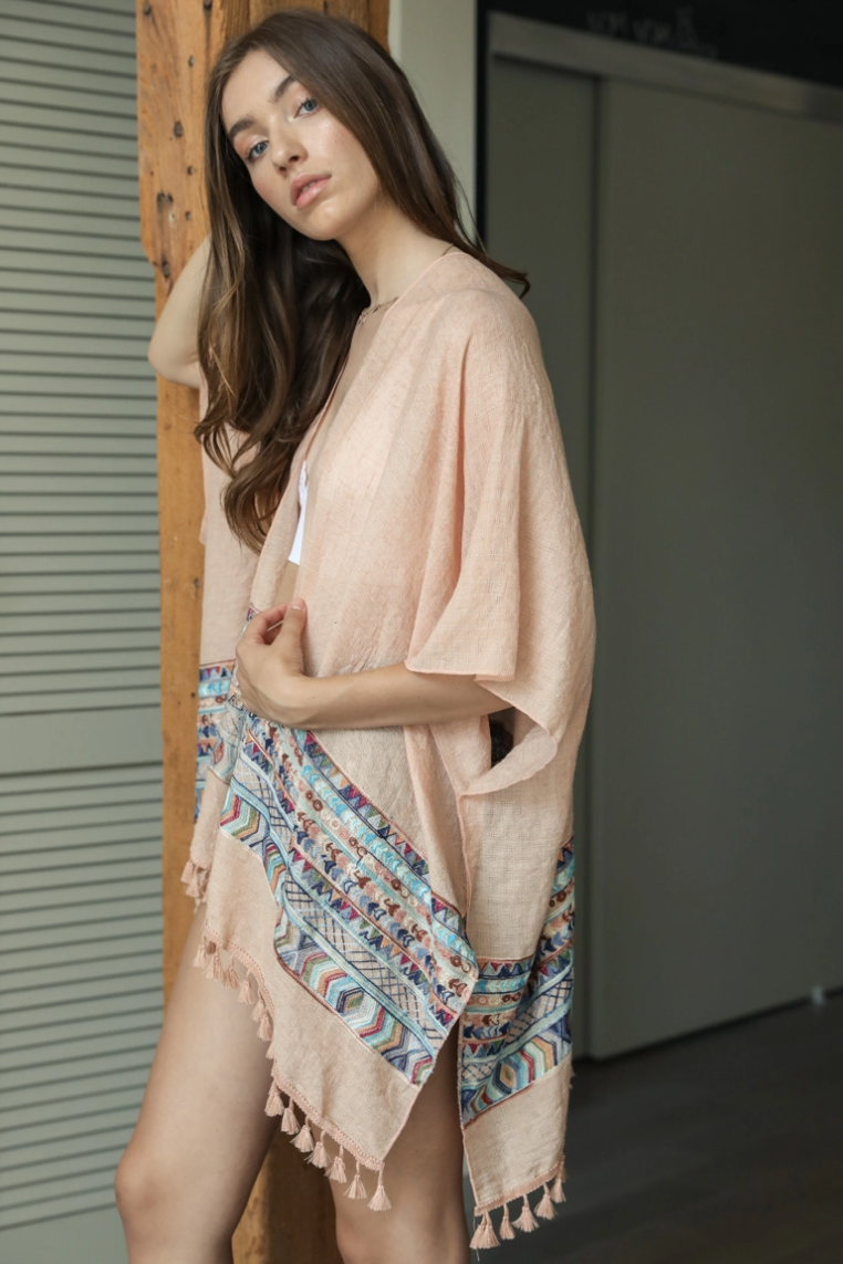 •PRESCOTT• embroidery trim cotton blend cardi