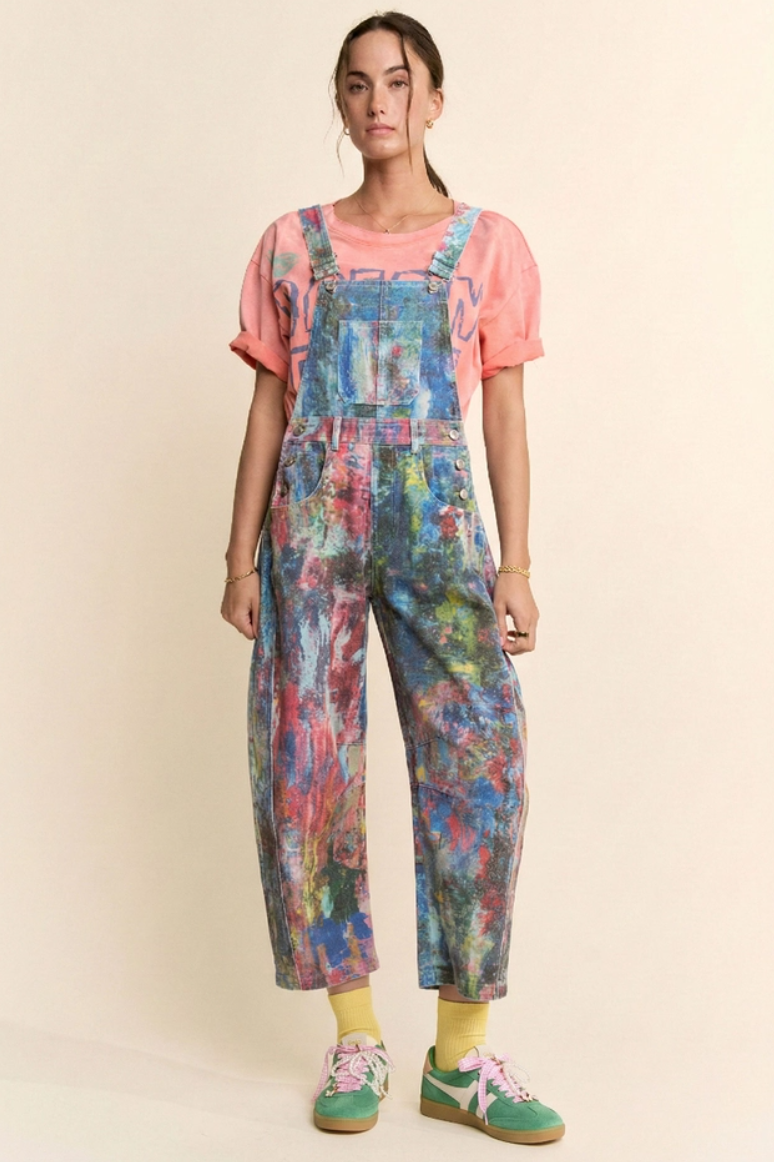 •MONIE• abstract dyed cargo overall jumpsuit