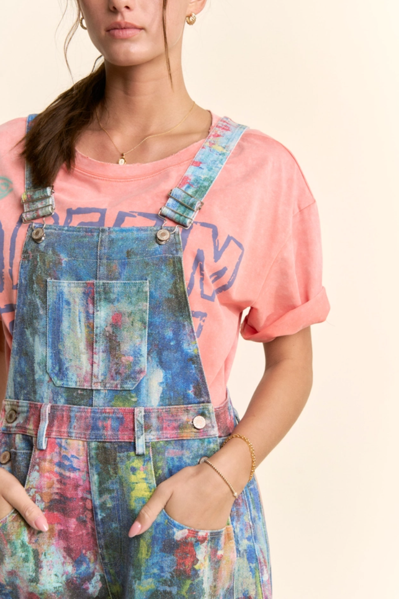 •MONIE• abstract dyed cargo overall jumpsuit
