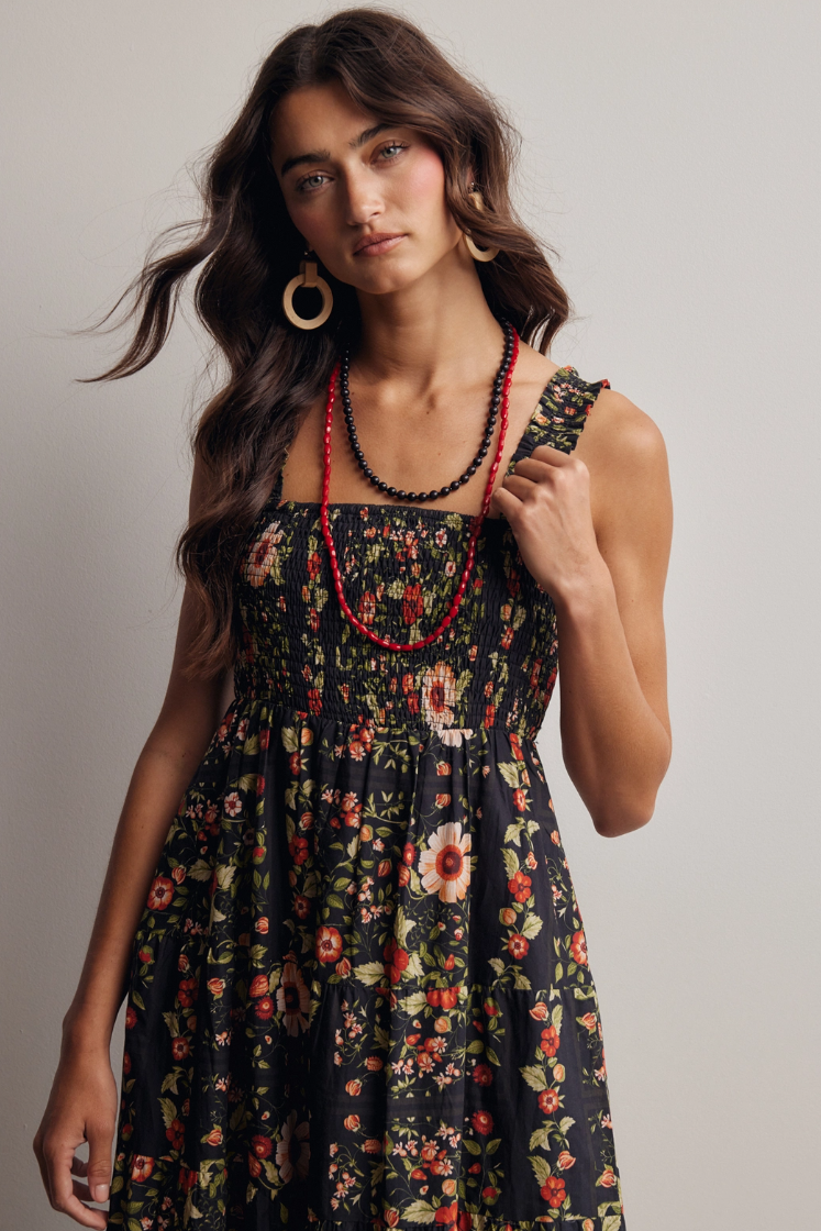 •MAZZIE• floral smocked cotton midi dress