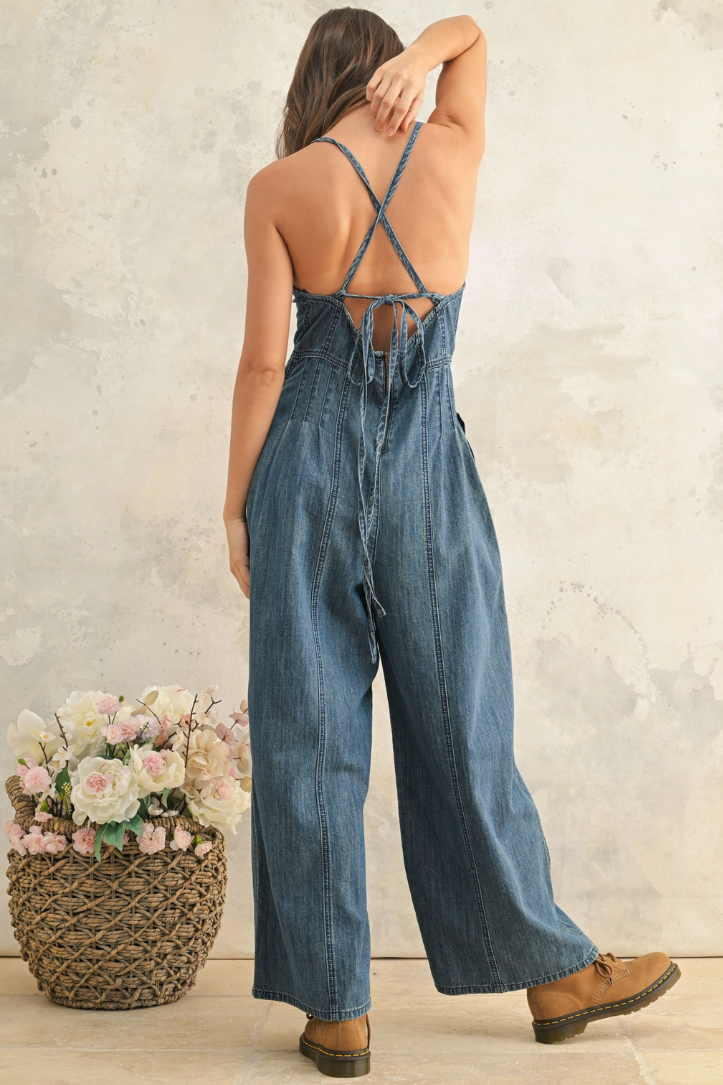 •JO• pleated cotton chambray jumpsuit