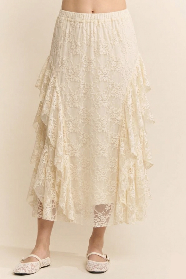 •CRILLA• ruffled lace midi skirt