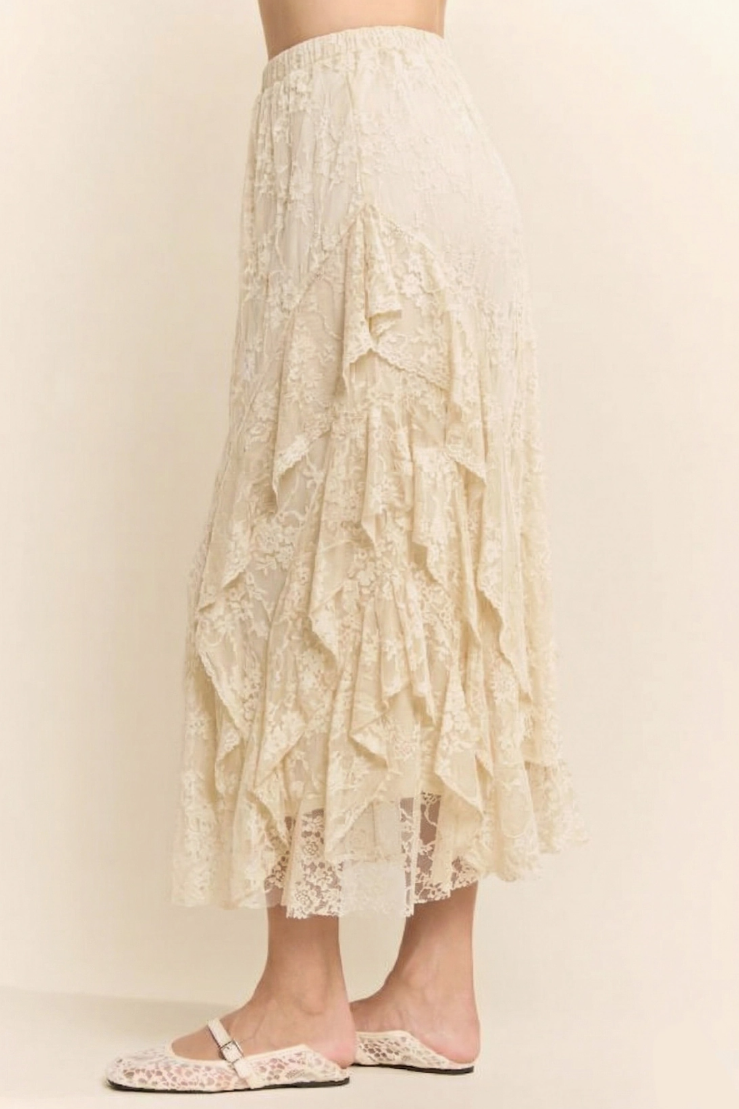 •CRILLA• ruffled lace midi skirt