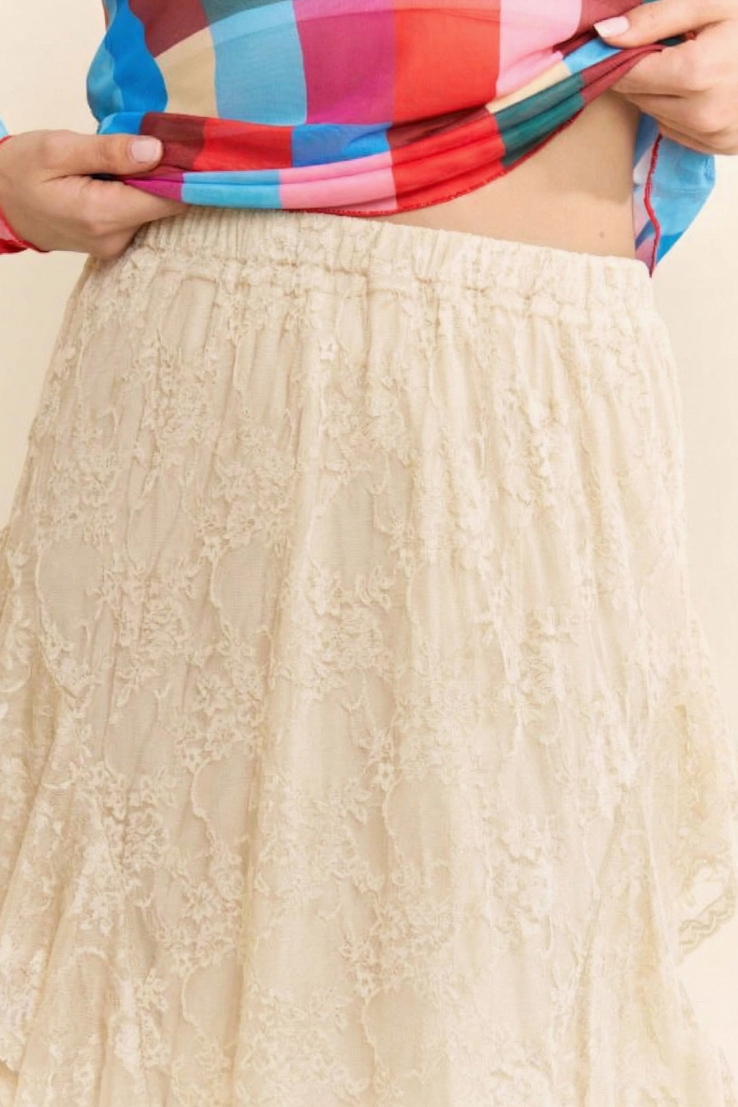 •CRILLA• ruffled lace midi skirt