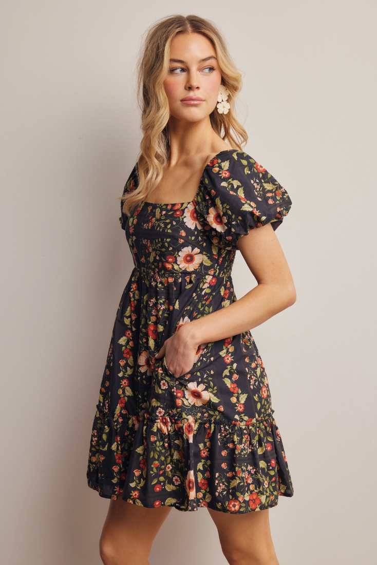 •MAZZIE• floral puff sleeve cotton mini dress