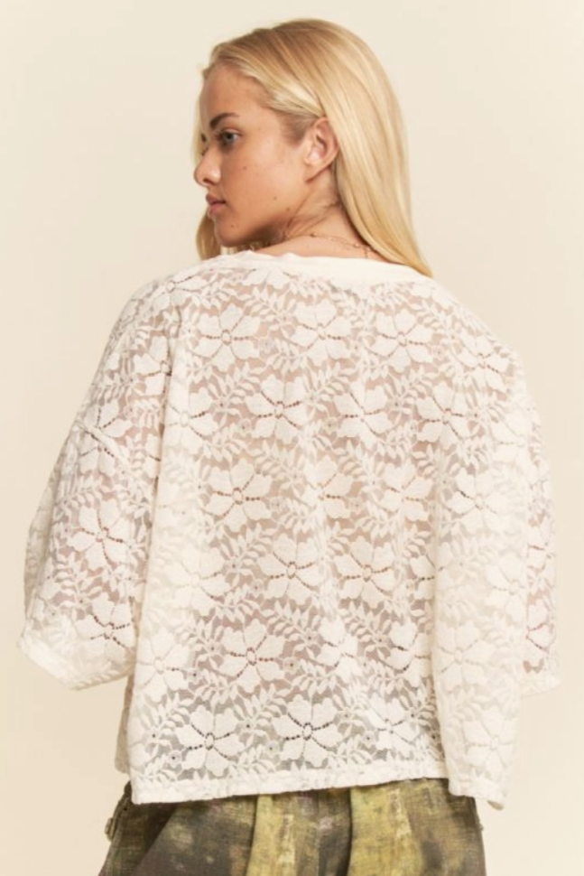 •ENID• boxy floral lace mesh top