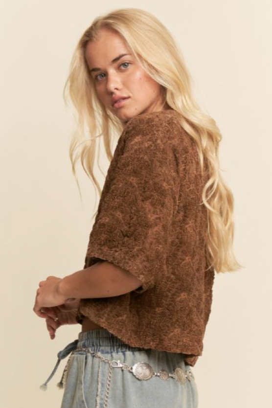 •ENID• boxy floral lace mesh top