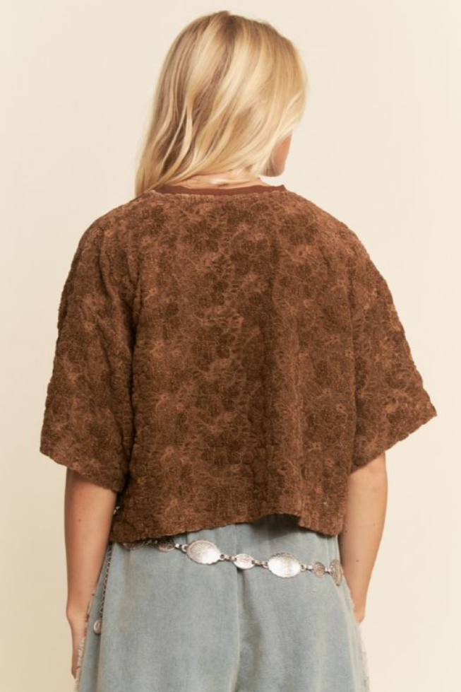 •ENID• boxy floral lace mesh top