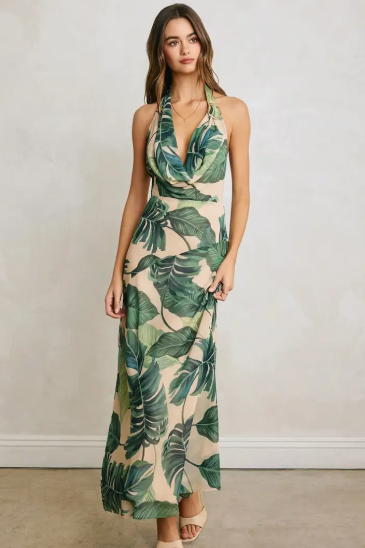 •KAUAI• satin cowl neck maxi dress