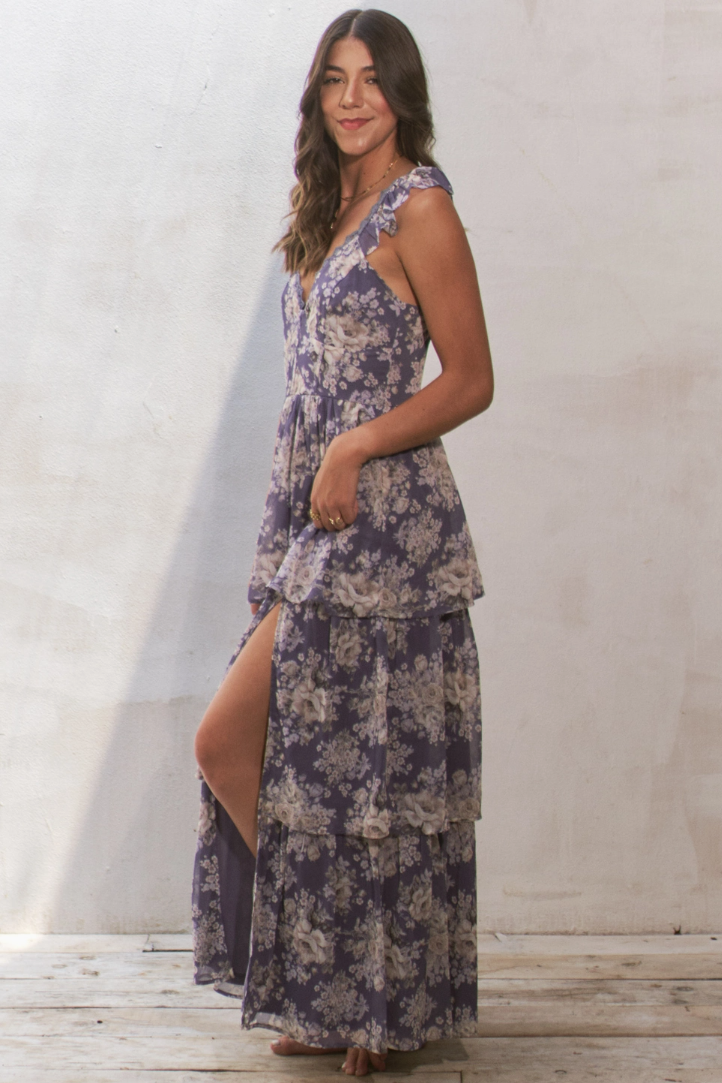 •FAE - AMETHYST• ruffle sleeve tiered maxi dress
