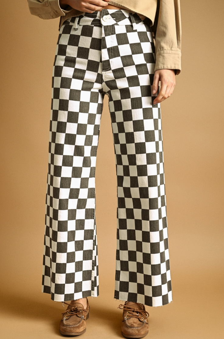 •RAYSSA• checkered straight leg denim pants