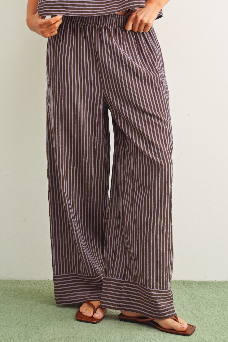•NOVIA - RED BEAN• striped cotton wide leg pants