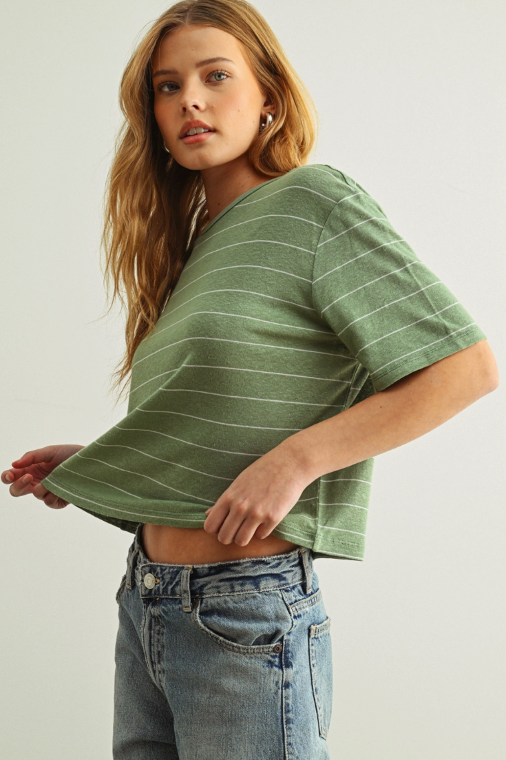 •ANDY• striped linen cotton blend top