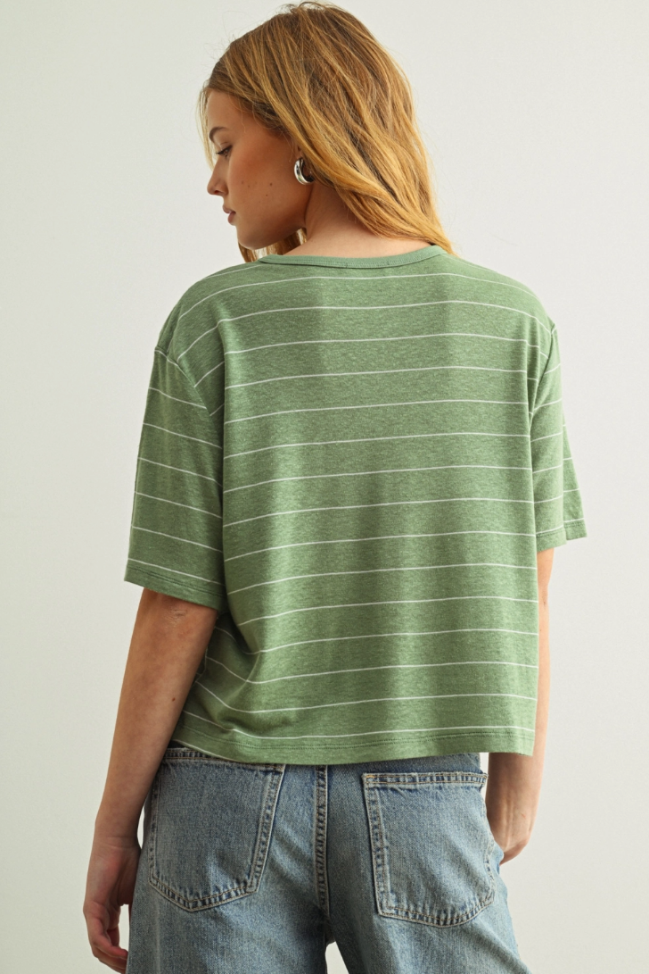 •ANDY• striped linen cotton blend top