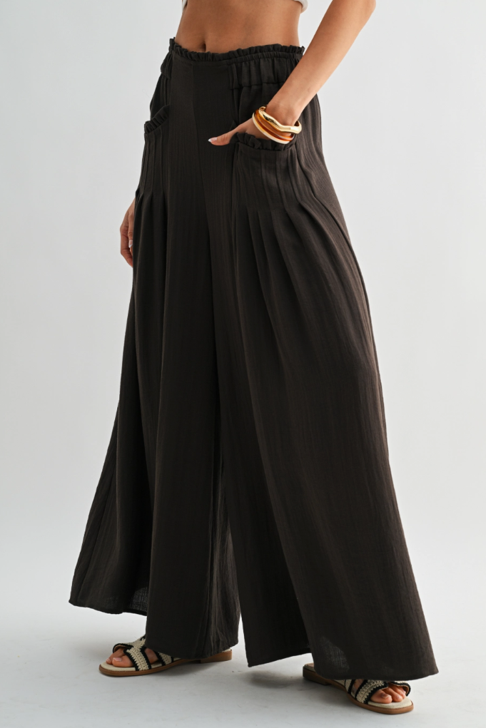 •HANNAH• elastic waist wide leg pants
