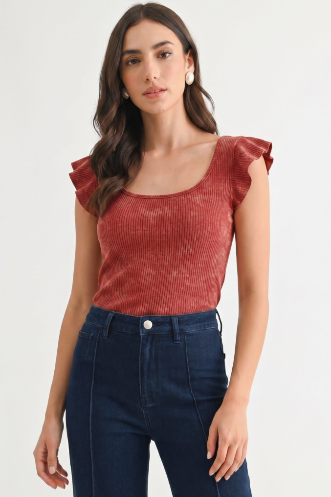 •ASHLEY• ribbed cotton blend cap sleeve top