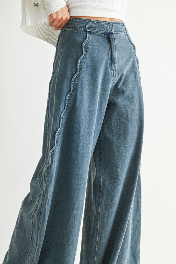 •MIA• scalloped seam wide leg denim pants