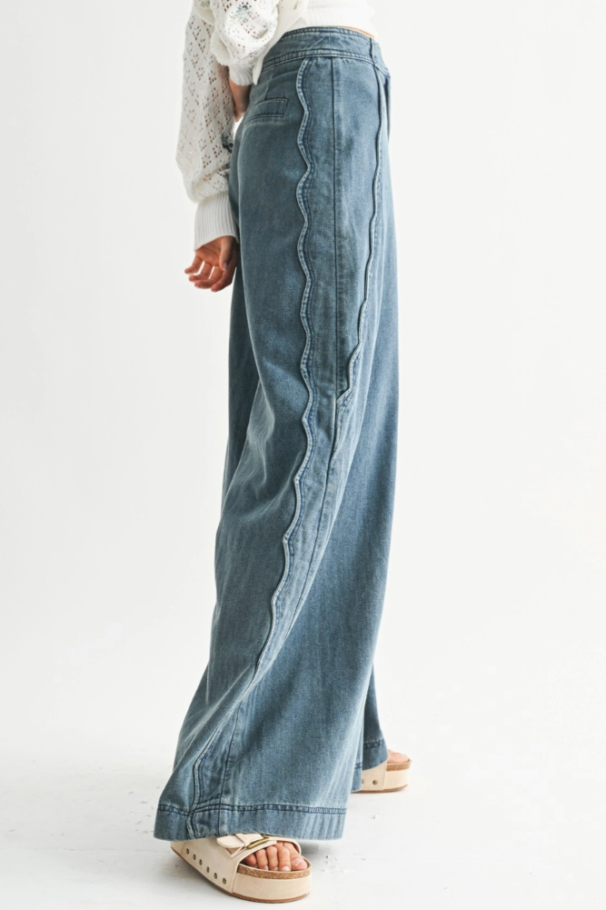 •MIA• scalloped seam wide leg denim pants