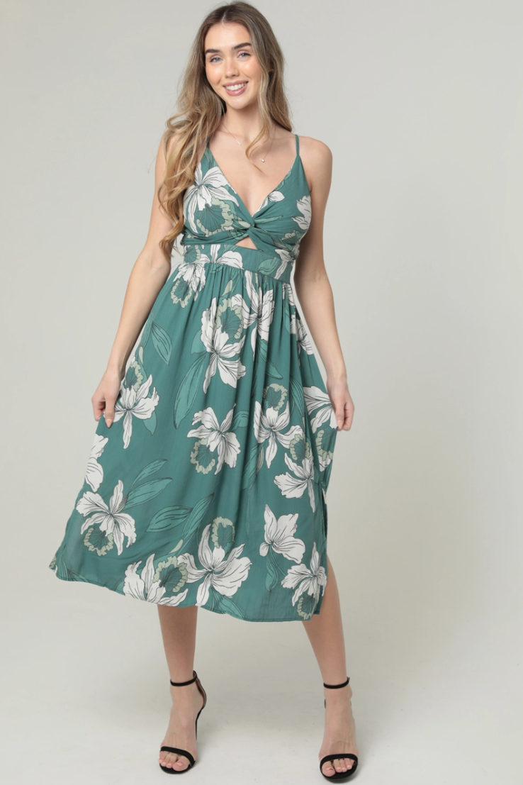 •LILY• floral twist front midi dress