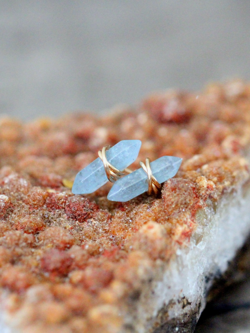 •CREST• aquamarine + gold stud earrings