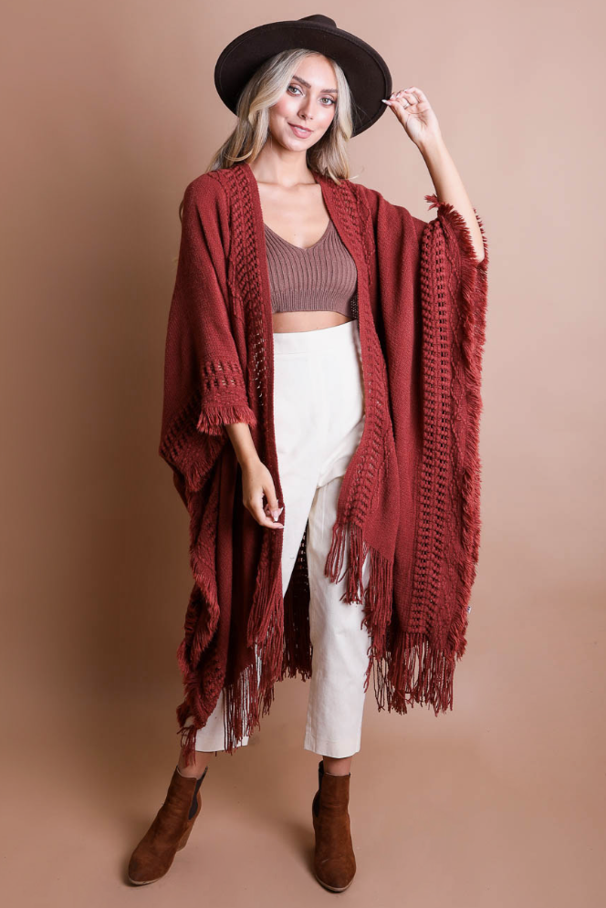 •JONI• crochet fringe ruana style cardi