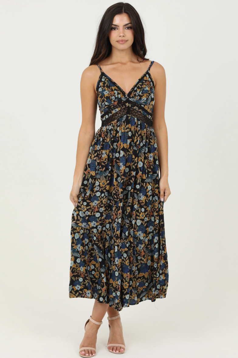 •RIO• lace trim midaxi dress