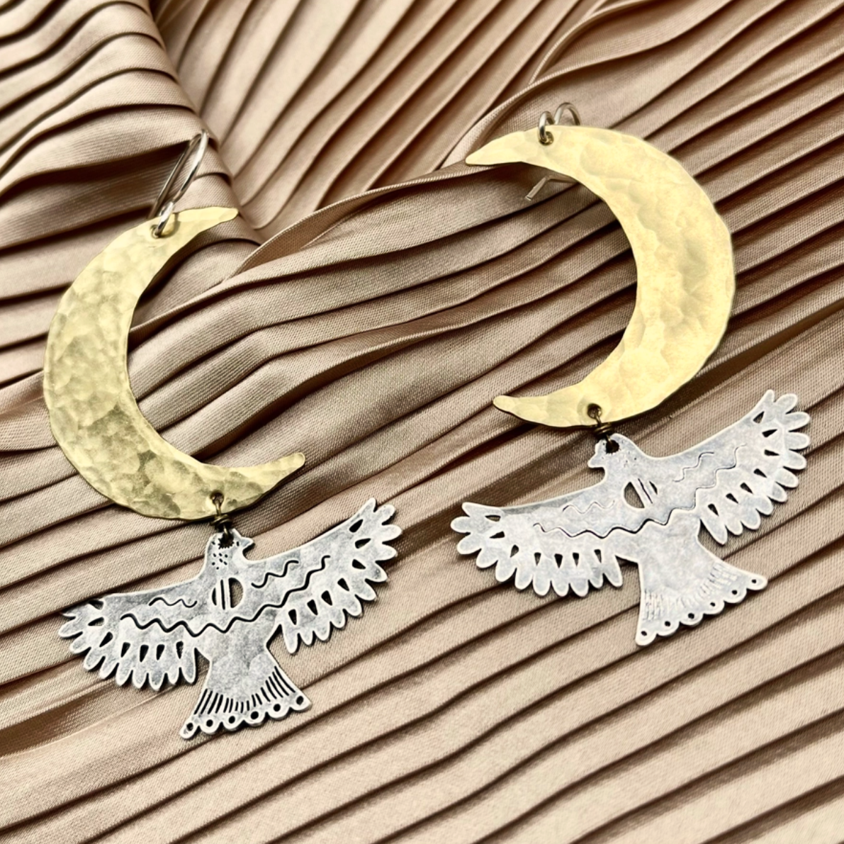 •NIGHT WING• mixed metal dangle earrings