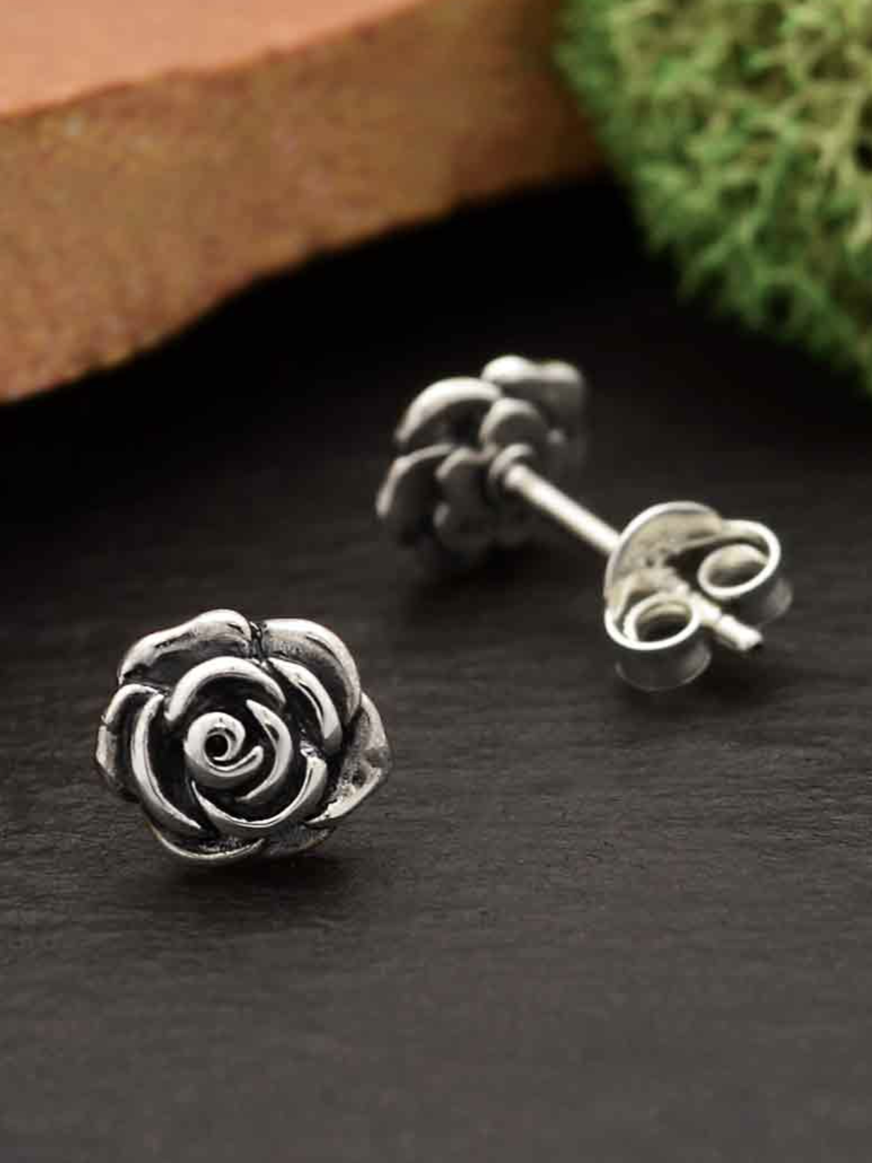 •DETAILED ROSE• recycled silver stud earrings