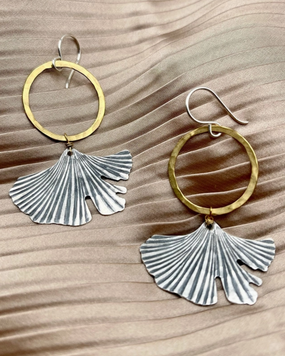 •GINKGO• mixed metal dangle earrings