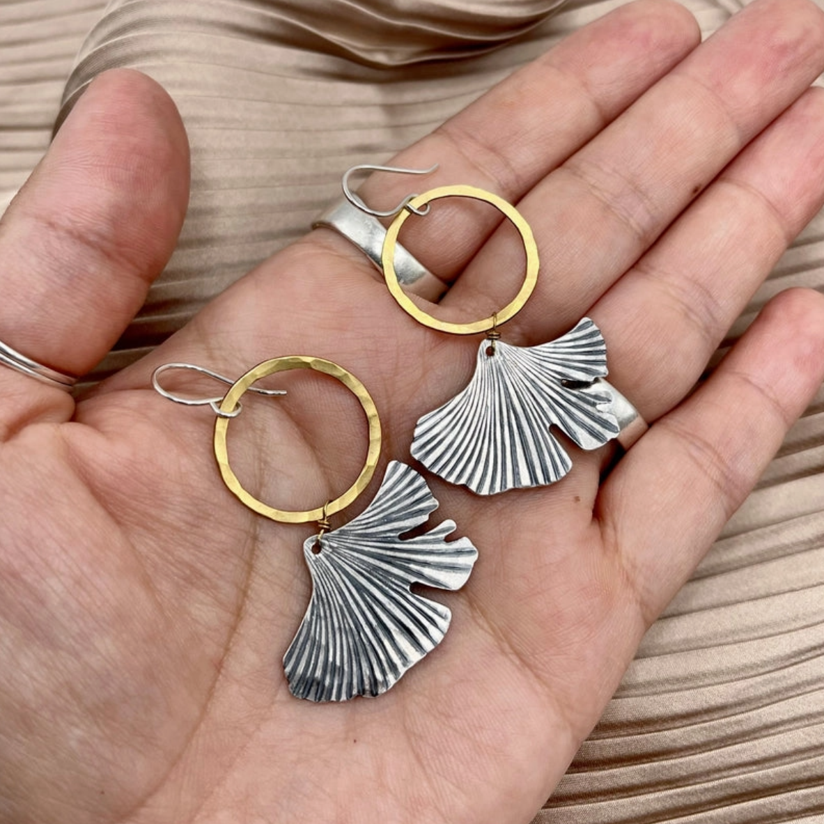 •GINKGO• mixed metal dangle earrings