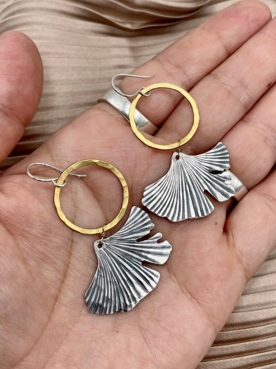•GINKGO• mixed metal dangle earrings