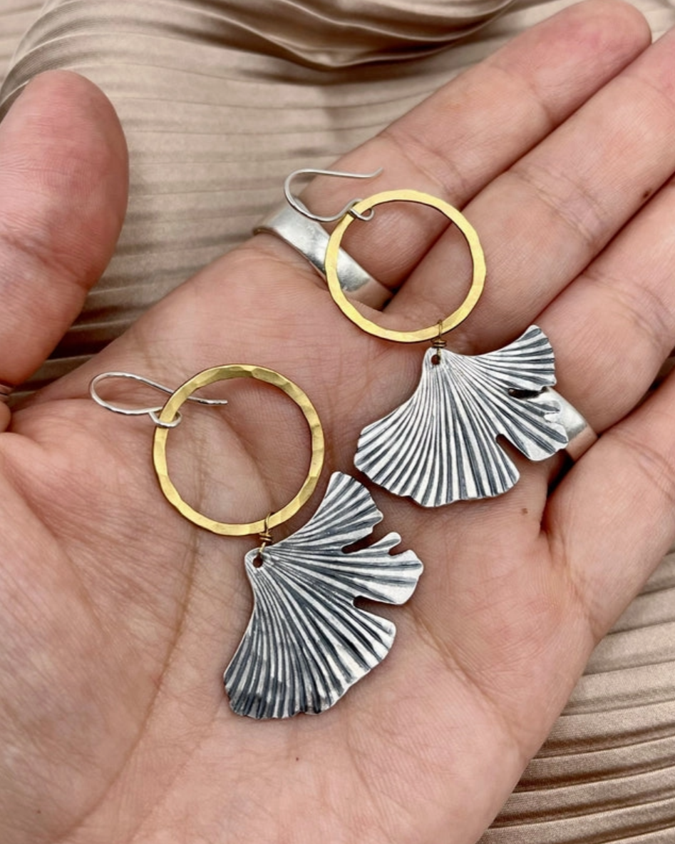 •GINKGO• mixed metal dangle earrings