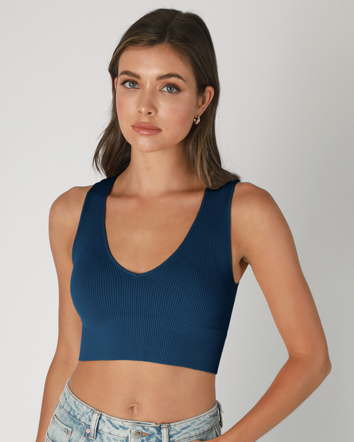 •RIBBED DEEP-V• cropped tank top