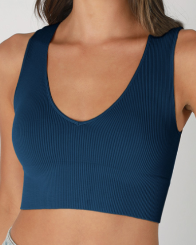 •RIBBED DEEP-V• cropped tank top