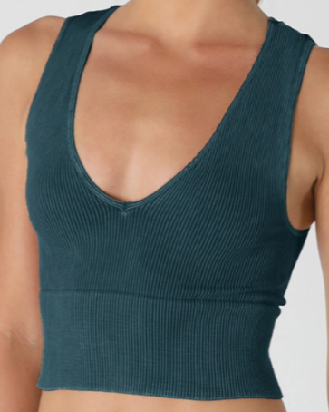 •RIBBED DEEP-V• vintage washed cropped tank top