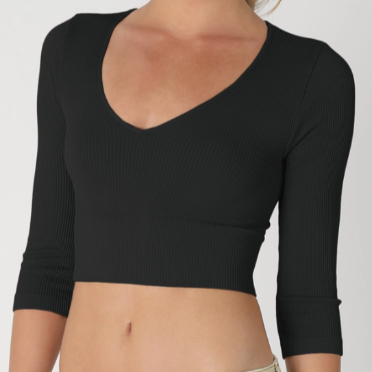 •DEEP-V 3/4 SLEEVE• cropped top