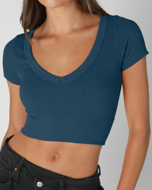 •RIBBED V-NECK• cropped tee