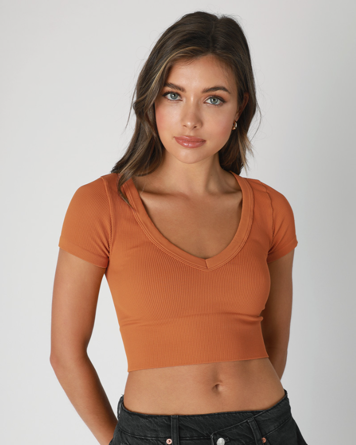 •RIBBED V-NECK• cropped tee