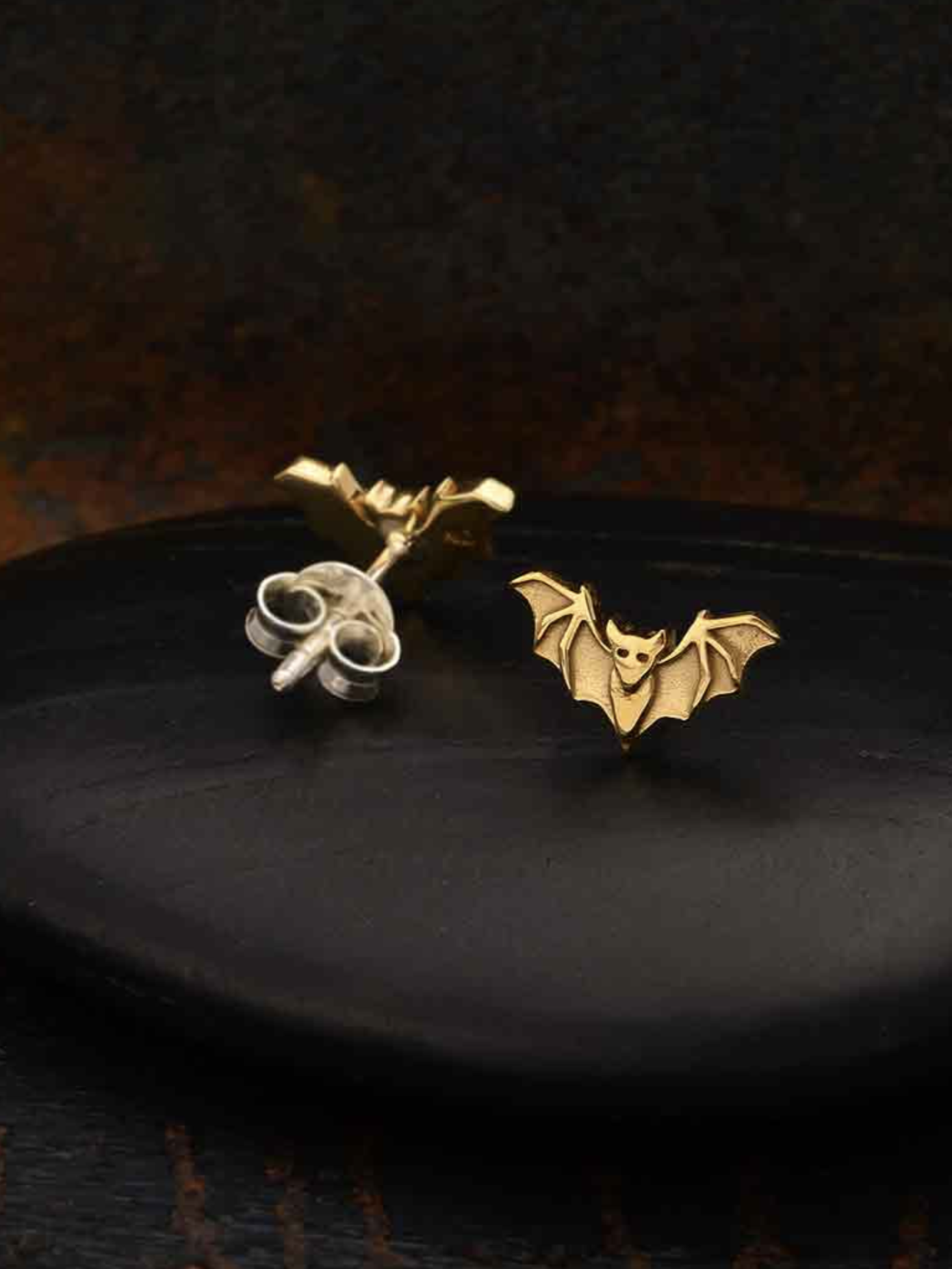•LIL' BAT• bronze stud earrings